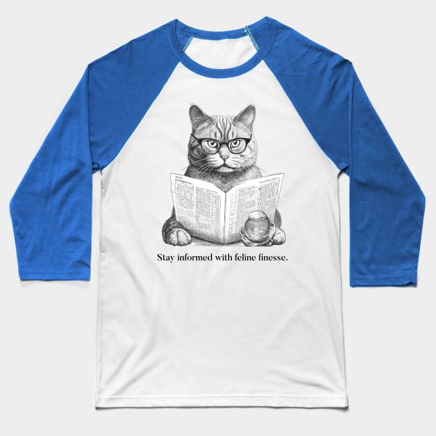 Cat reading paper Baseball T-Shirt by Tees of Joy